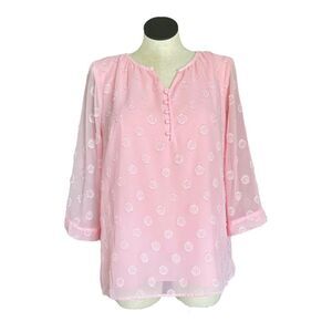 Isaac Mizrahi Live! Women’s Pink Embroidered Polka Dot Lined Blouse‎ Size XL